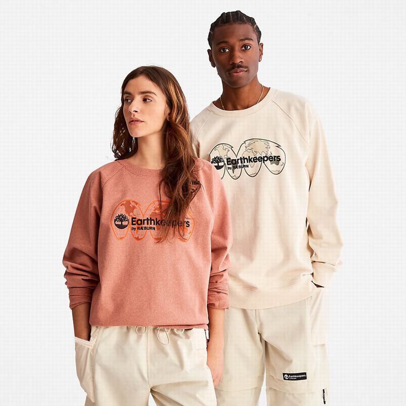 Beige Timberland Earthkeepers by Raeburn Archive Globe Crewneck Sweatshirts | 68804705
