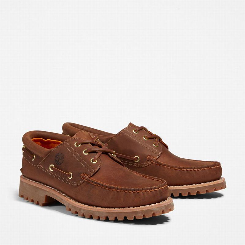 Brown Timberland Authentic 3-Eye Boat Shoes | 15594475